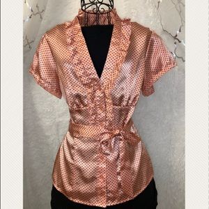 B Wear  black Polka dot Short Sleeve blouse - Peach color